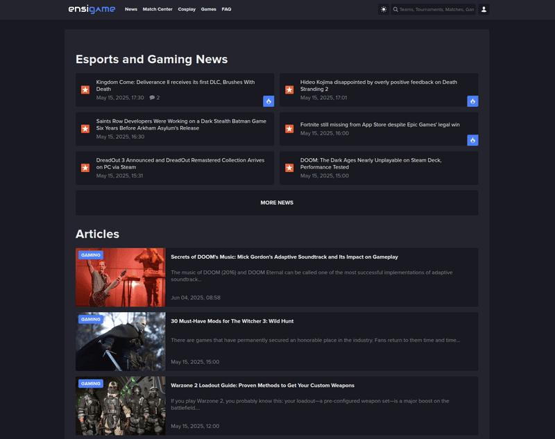 ensigame.com main page