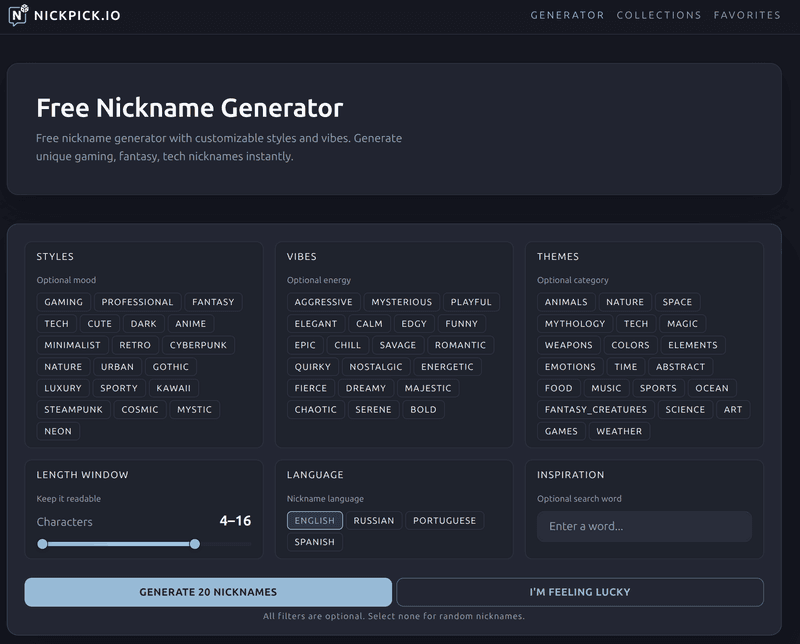 nickpick.io main page